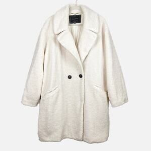 Lucky Brand Double Breasted Faux Shearling Coat Off White Natural Cream Women 2X